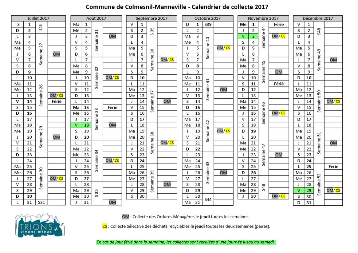 Calendrier OM 2ème semestre 2017
