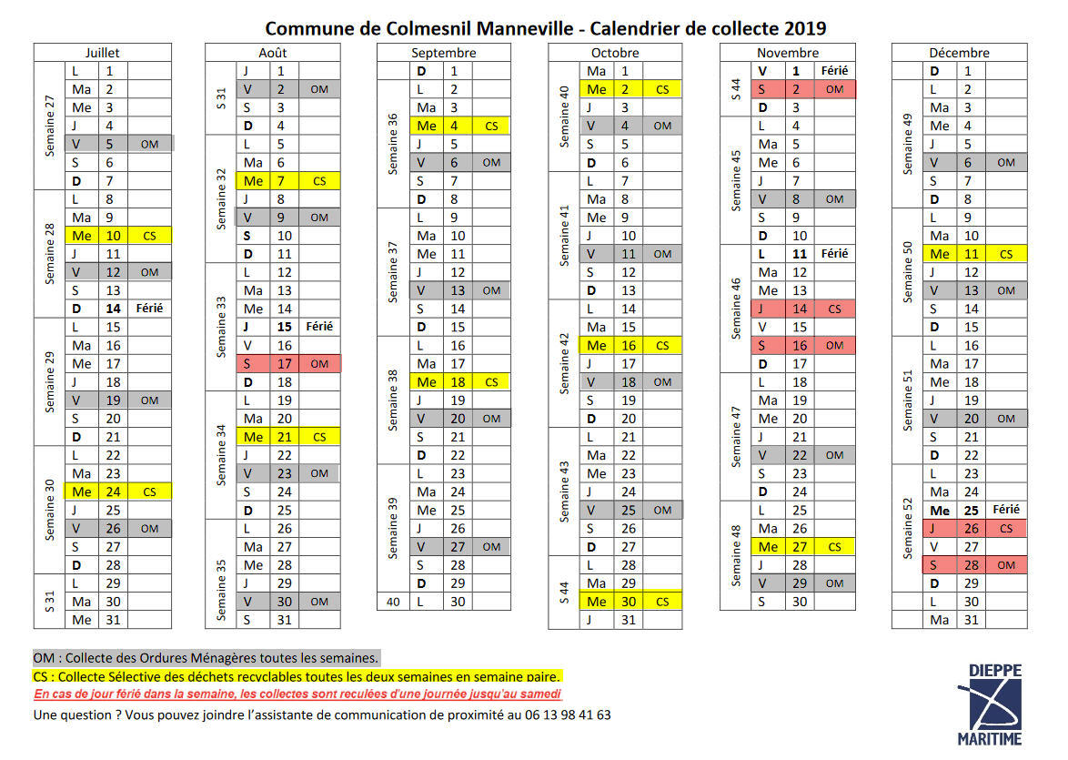 Nouveau planning ramassage bac à compter du 01 mars 2019-2eme semestre